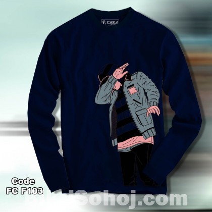 Navy Blue Daab Mash Full Sleeve Winter T-Shirt -